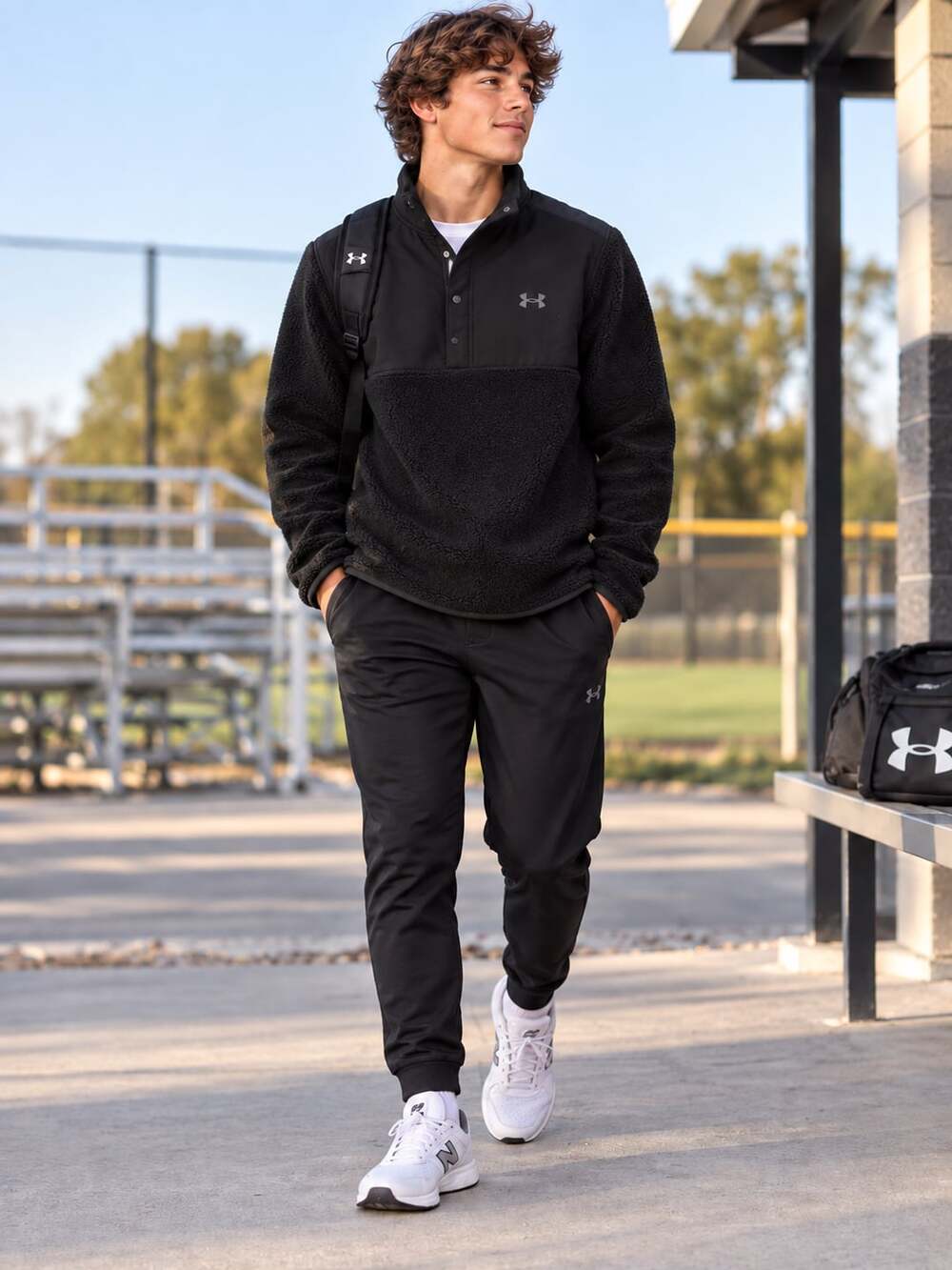 Under Armour Golf Sherpa Fleece 1/2 Snap Pullover Sweatshirt Black XL